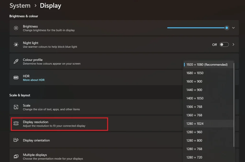 adjust display resolution