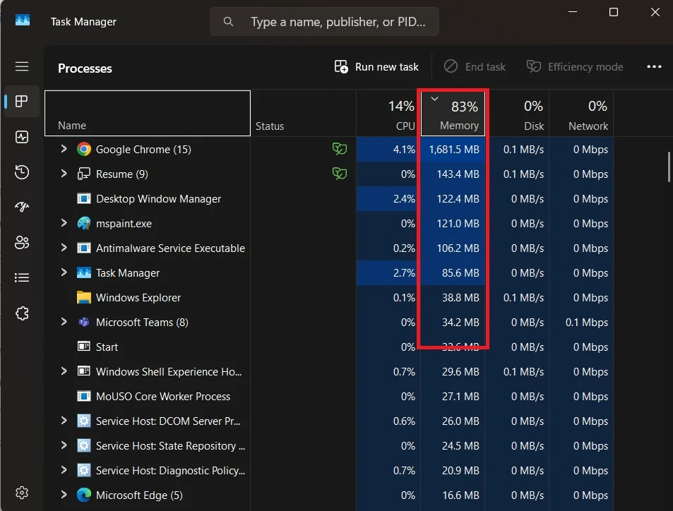 check memory usage