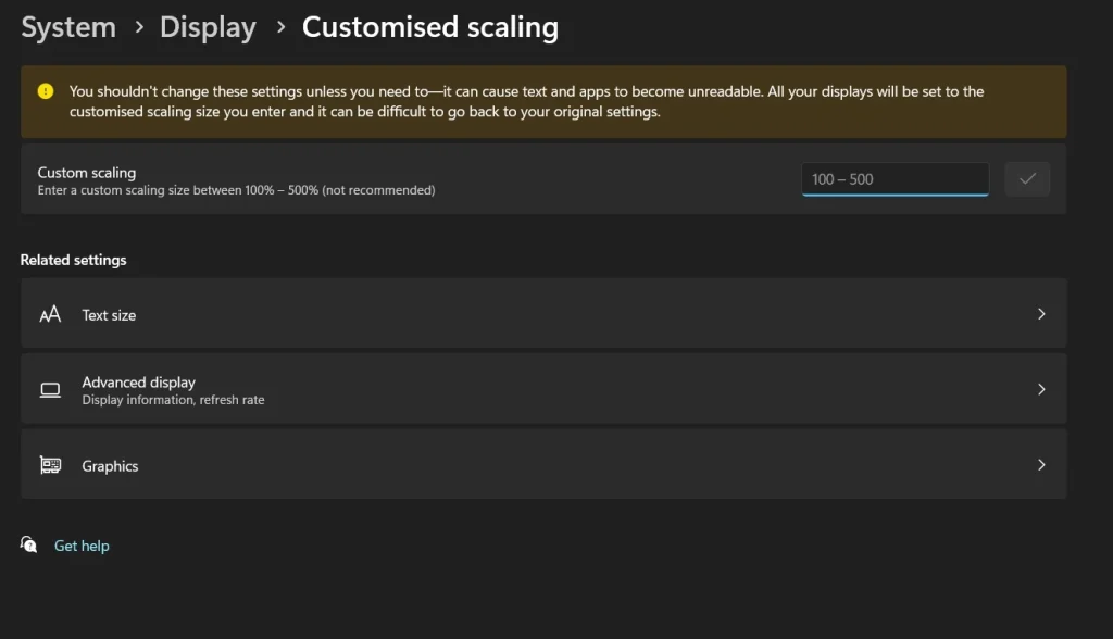 display scaling settings