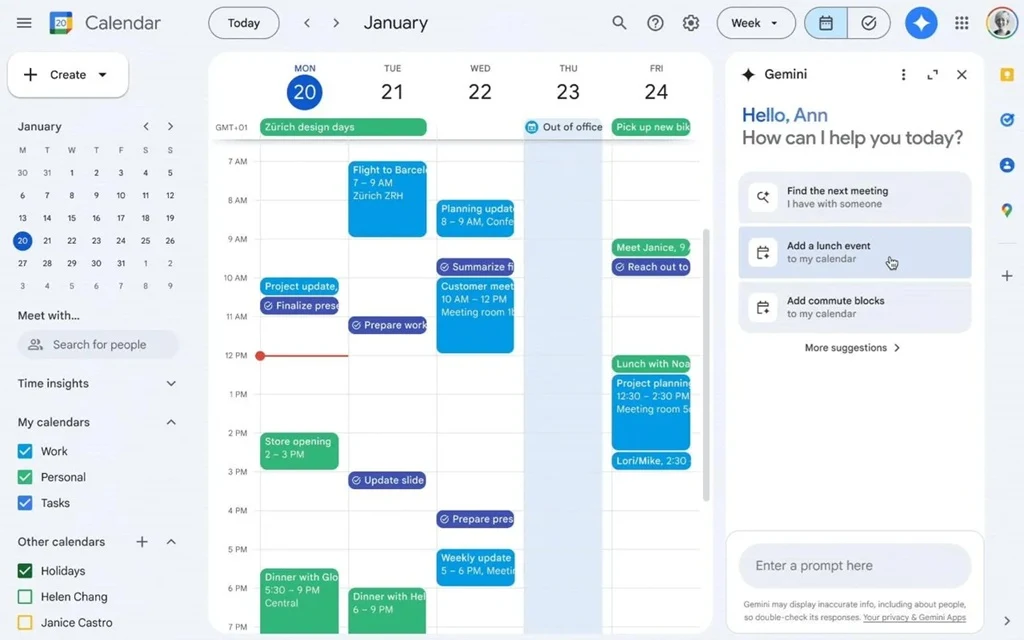 google calendar with gemini