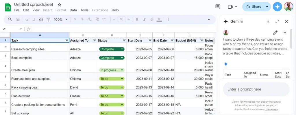google sheets