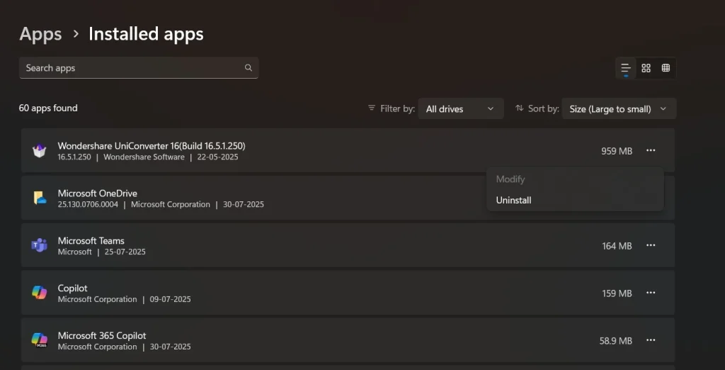 uninstall apps