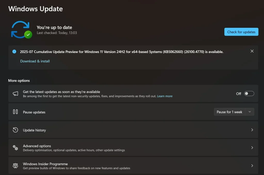 windows os check for updates